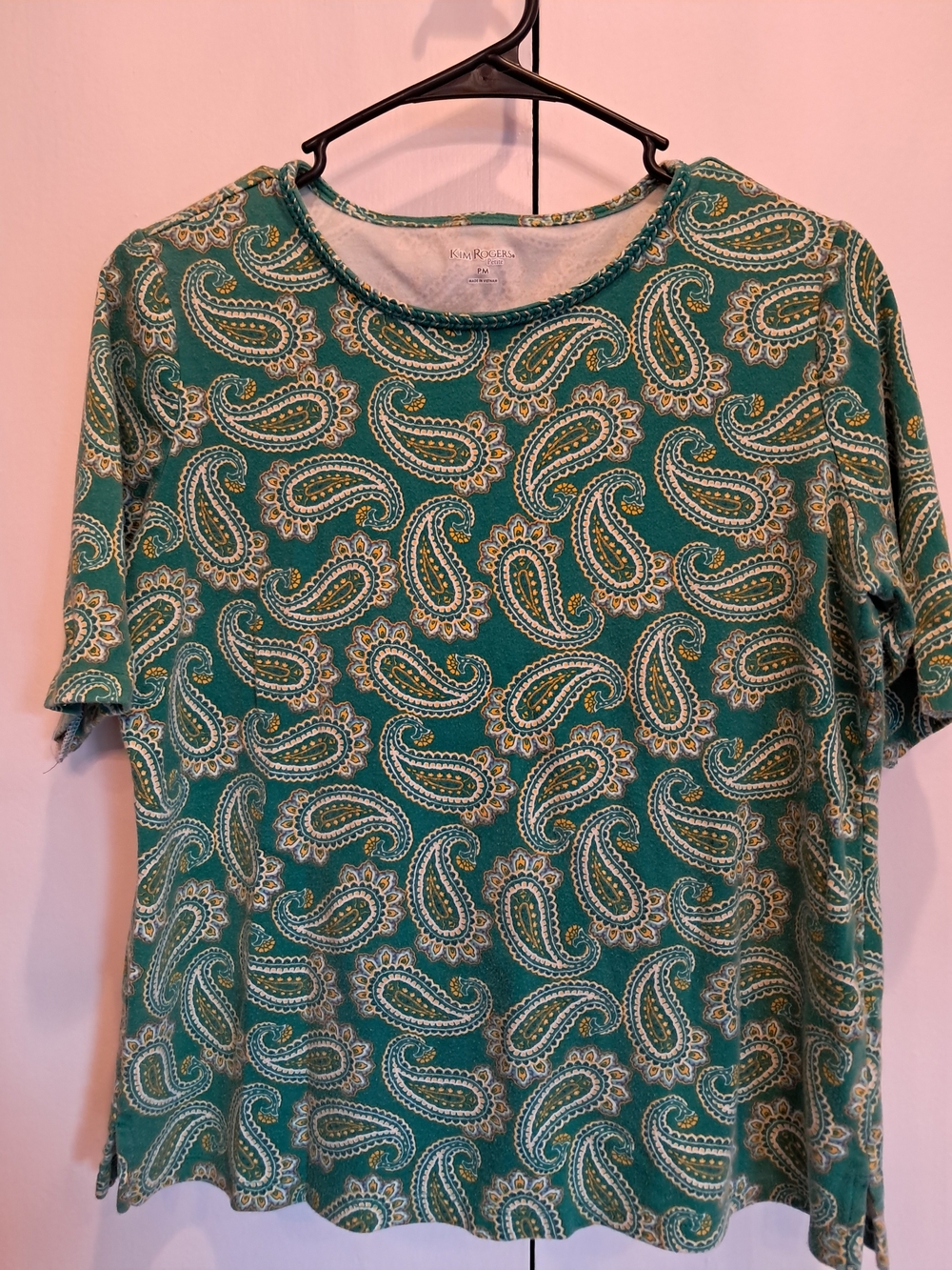 Kim Rogers Teal Paisley Short Sleeve Tee Top